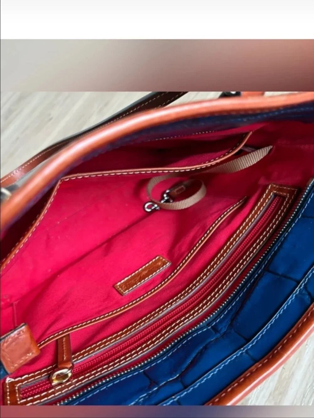 Dooney & Bourke Blue Croc-Embossed Leather Zip Top Tote
